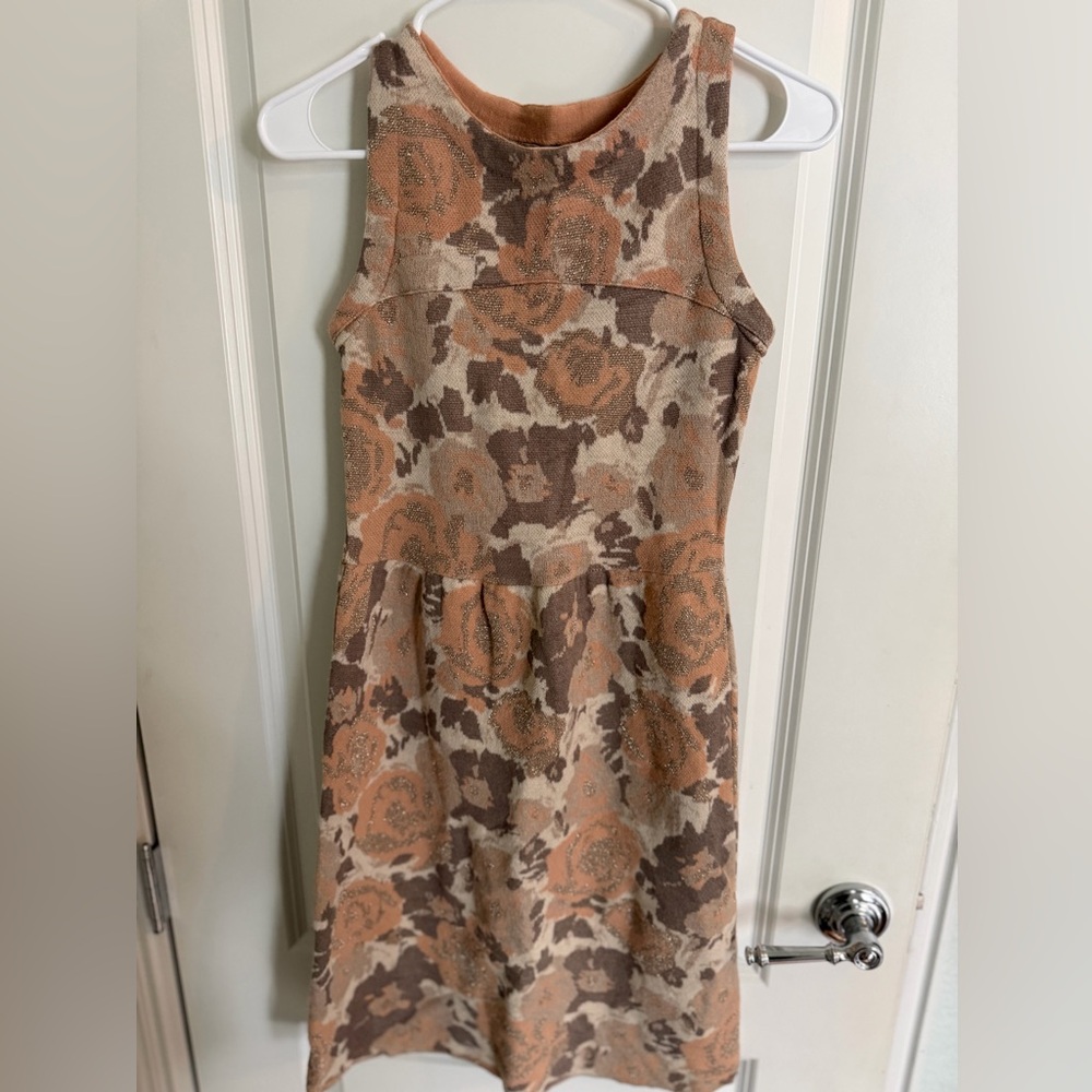 Knitted and Knotted Floral Sleeveless Dress - Brown and Tan